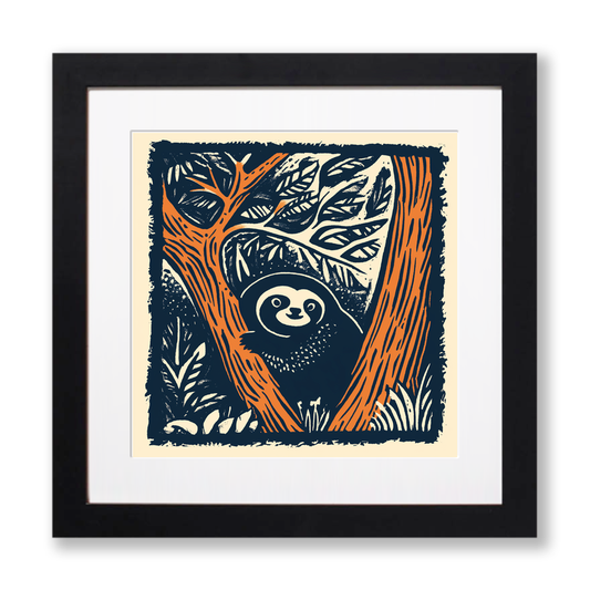Cute Sloth Linoprint-Style Art (80-2)