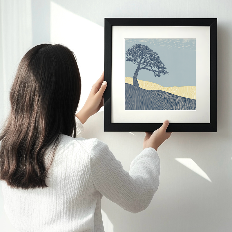 Scots Pine silhouette Linoprint-Style Art (2536-2)