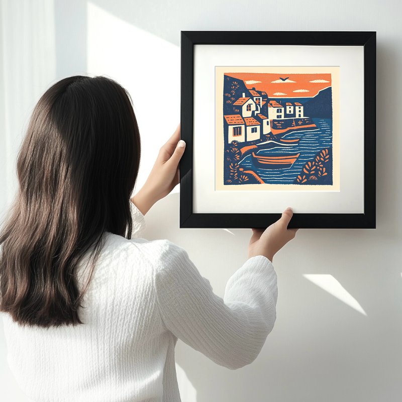 Robin Hood’s Bay, North Yorkshire Linoprint-Style Art (150-1)