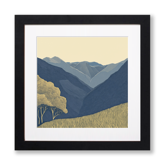High Stile in the Lake District Linoprint-Style Art (2451-1)