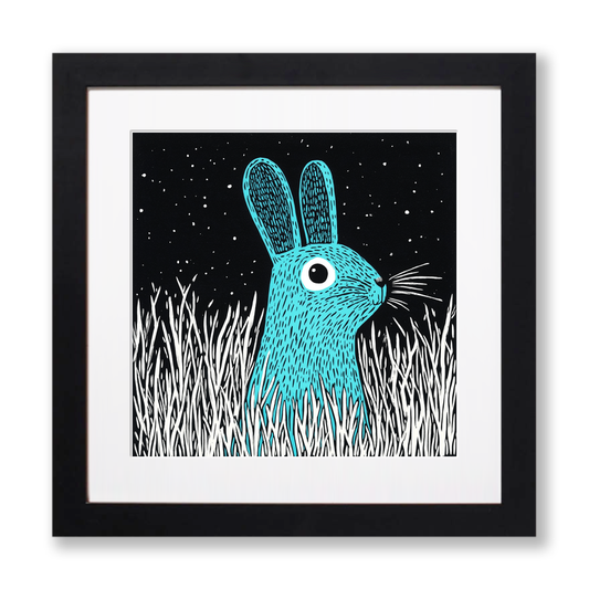 Hare in long grass Linoprint-Style Art (716-1)