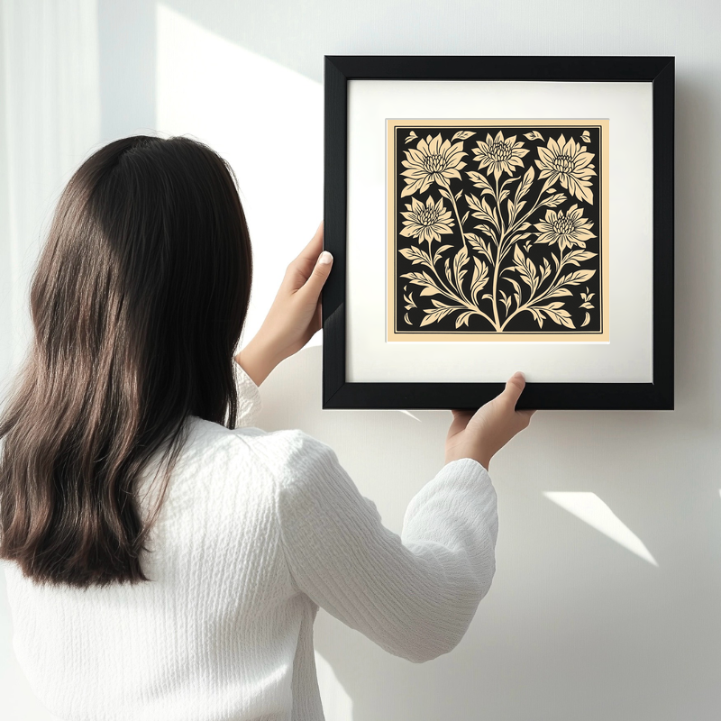 Bee Balm Linoprint-Style Art (1695-1)