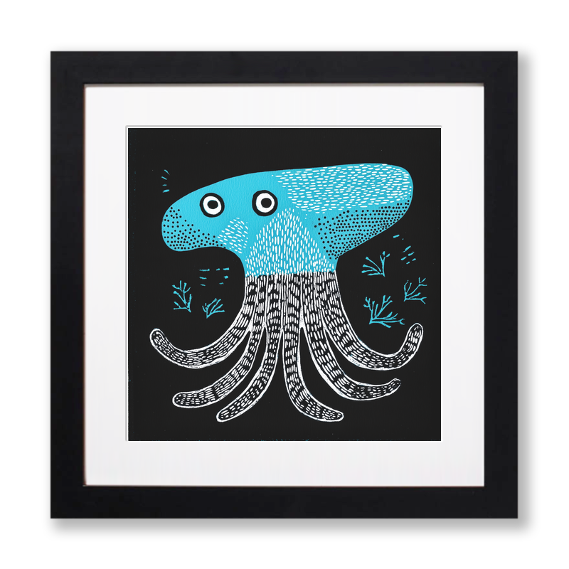 Squid Linoprint-Style Art (777-1)