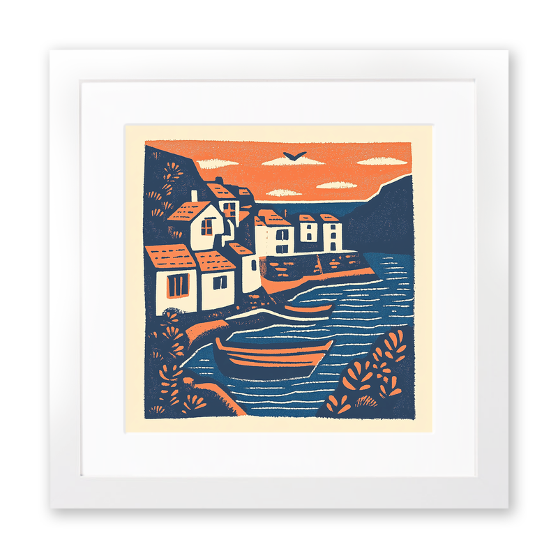 Robin Hood’s Bay, North Yorkshire Linoprint-Style Art (150-1)