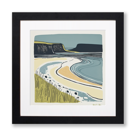 Sandwood Bay, Sutherland Linoprint-Style Art (1384-1)