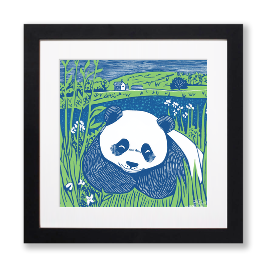 Cute Panda Cub (Giant Panda) Linoprint-Style Art (926-2)