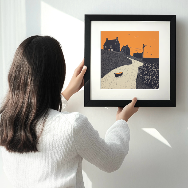 Aberdaron, Gwynedd Linoprint-Style Art (281-1)