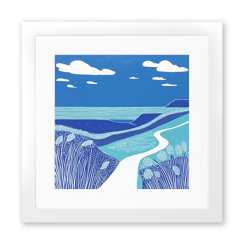 Brancaster dunes and sky Linoprint-Style Art (1763-1)