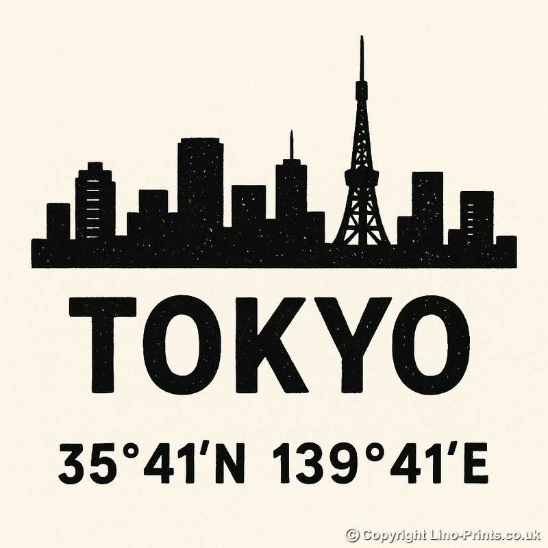 Place Coordinates Linoprint-Style Art (c346)