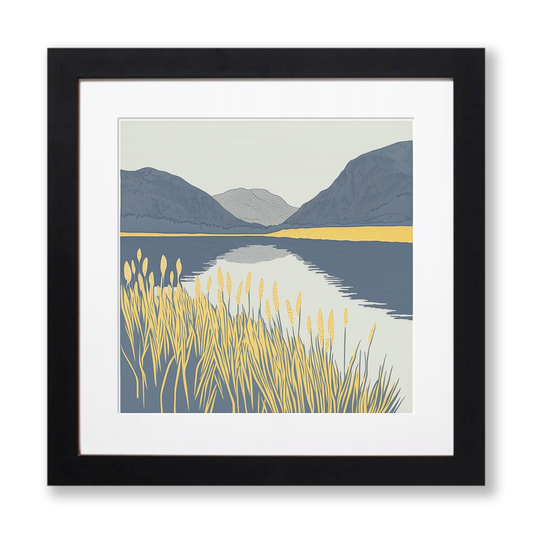 Calm morning on Buttermere Linoprint-Style Art (2379-2)