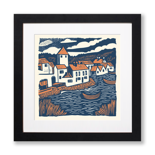 Crail Harbour, Fife Linoprint-Style Art (131-1)