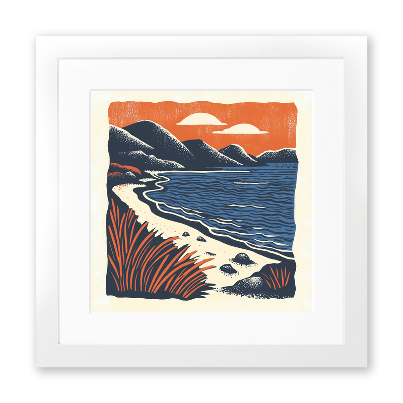 Camusdarach Beach, Arisaig Linoprint-Style Art (128-2)