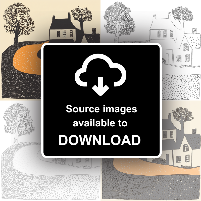 Gold Hill, Shaftesbury Linoprint-Style Art (177-2)