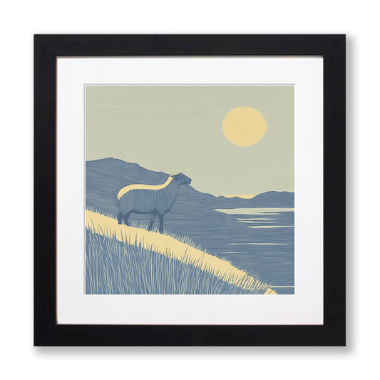 Herdwick sheep silhouette profile on a rise Linoprint-Style Art (2450-1)