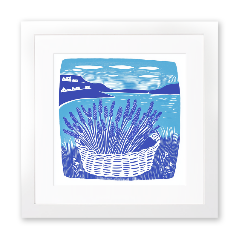 Basket of sea lavender Linoprint-Style Art (1758-1)