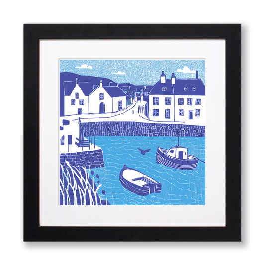 Crail Harbour, Fife Linoprint-Style Art (1085-1)