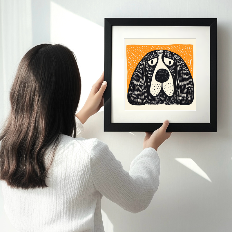 Basset Hound Linoprint-Style Art (1397-1)