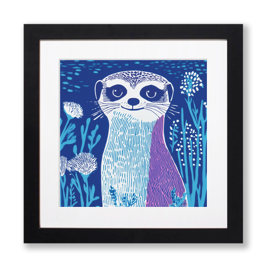 Cute Meerkat Pup Linoprint-Style Art (922-2)
