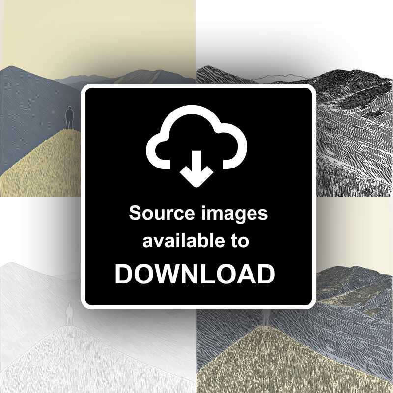 Trig point silhouette on a fell top Linoprint-Style Art (2583-1)