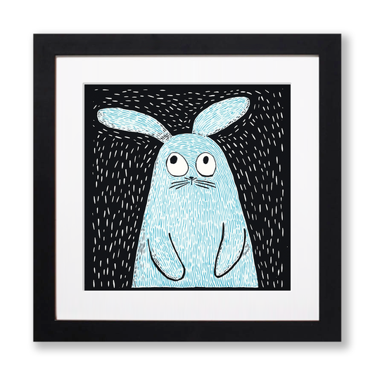 Cute Bunny Linoprint-Style Art (612-1)