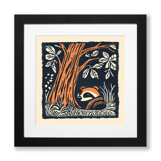 Cute Baby Badger Linoprint-Style Art (43-3)