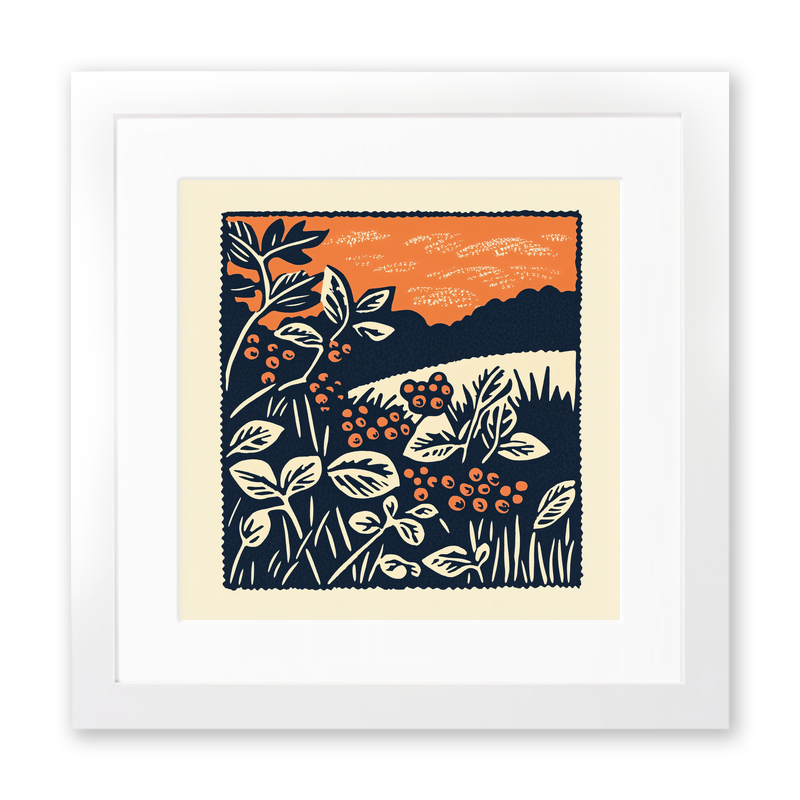 Brambles and blackberries by the hedge Linoprint-Style Art (1962-1)