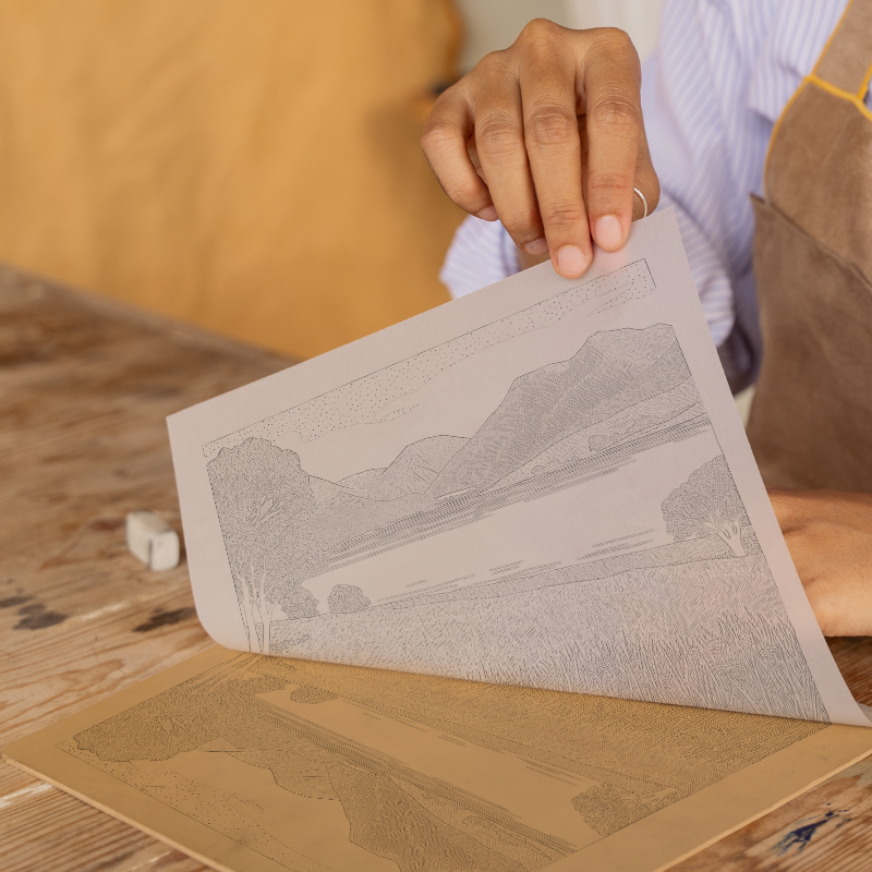 Loweswater tranquil scene Linoprint-Style Art (2484-1)