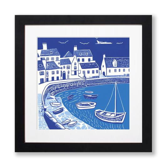 Mousehole Harbour Linoprint-Style Art (891-3)