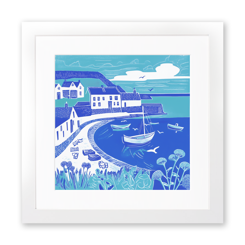 Coverack, Cornwall Linoprint-Style Art (1084-2)