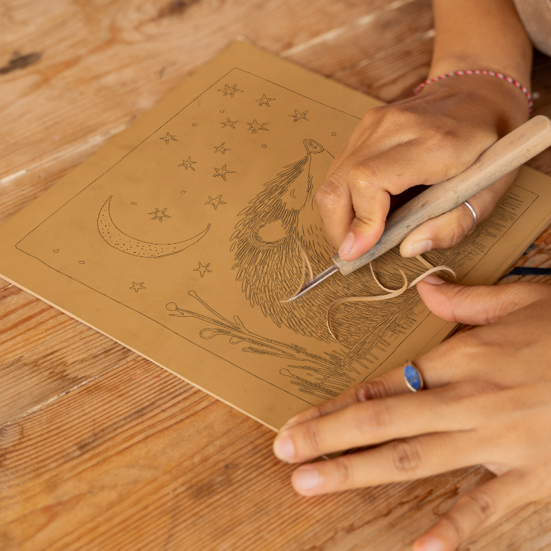 Cute Hedgehog Linoprint-Style Art (1208-1)