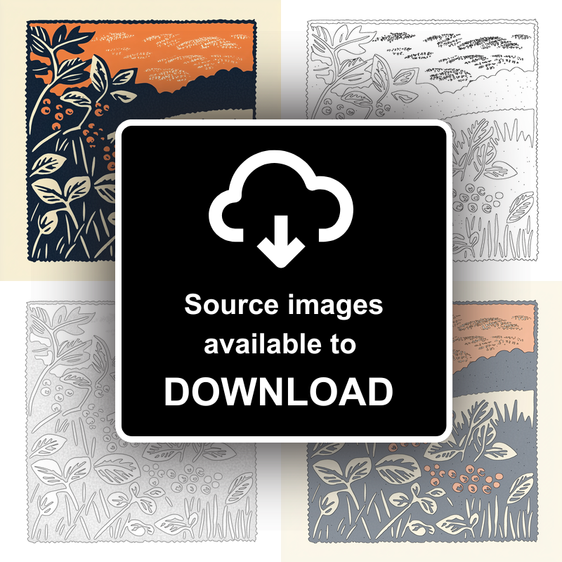 Brambles and blackberries by the hedge Linoprint-Style Art (1962-1)