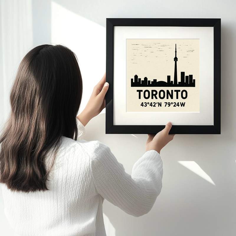 Place Coordinates Linoprint-Style Art (c340)