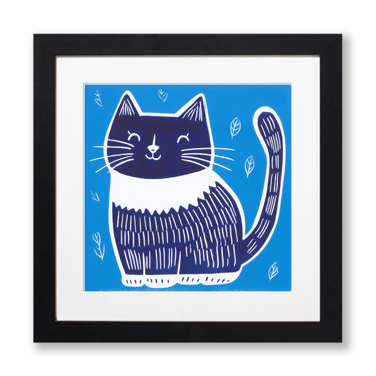 Cute Kitten Linoprint-Style Art (918-2)
