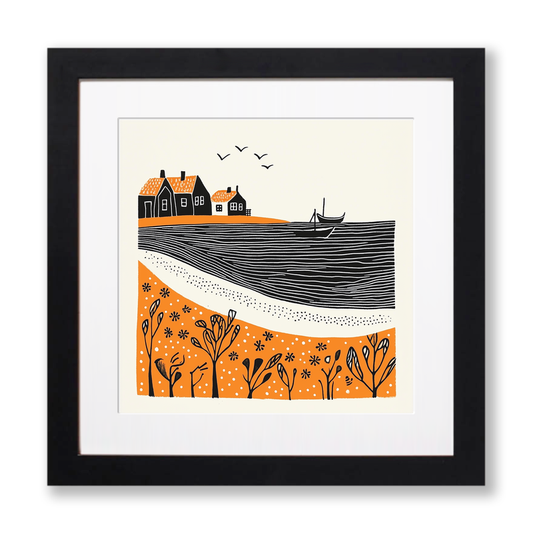 Wells-next-the-Sea, Norfolk Linoprint-Style Art (322-1)