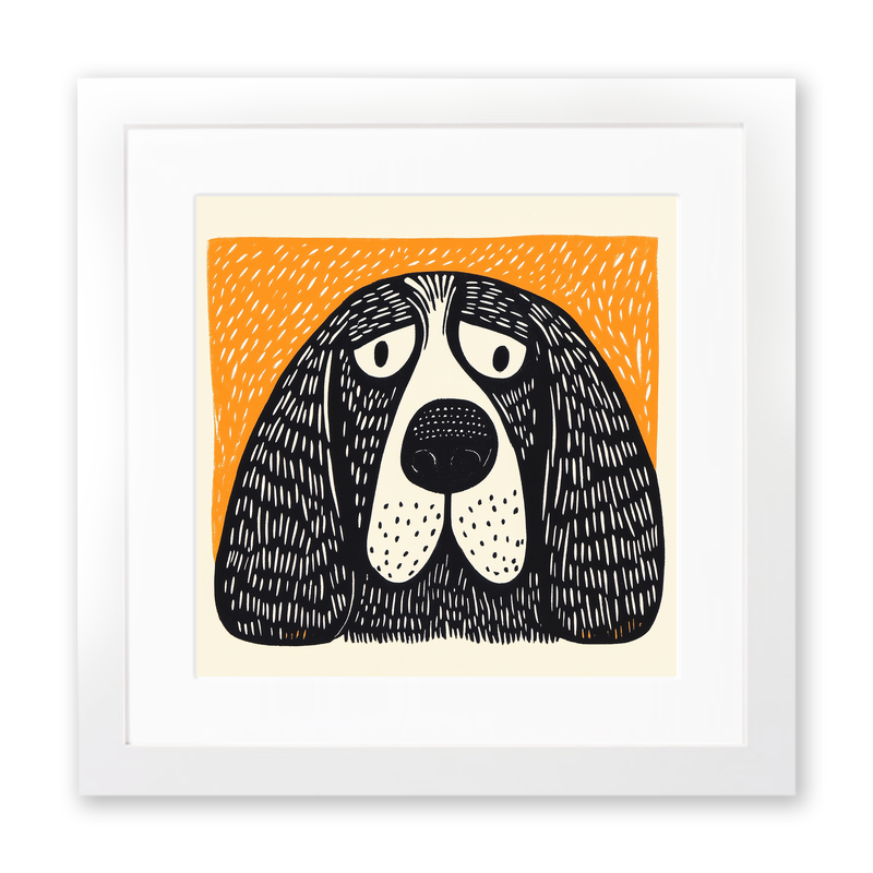 Basset Hound Linoprint-Style Art (1397-1)