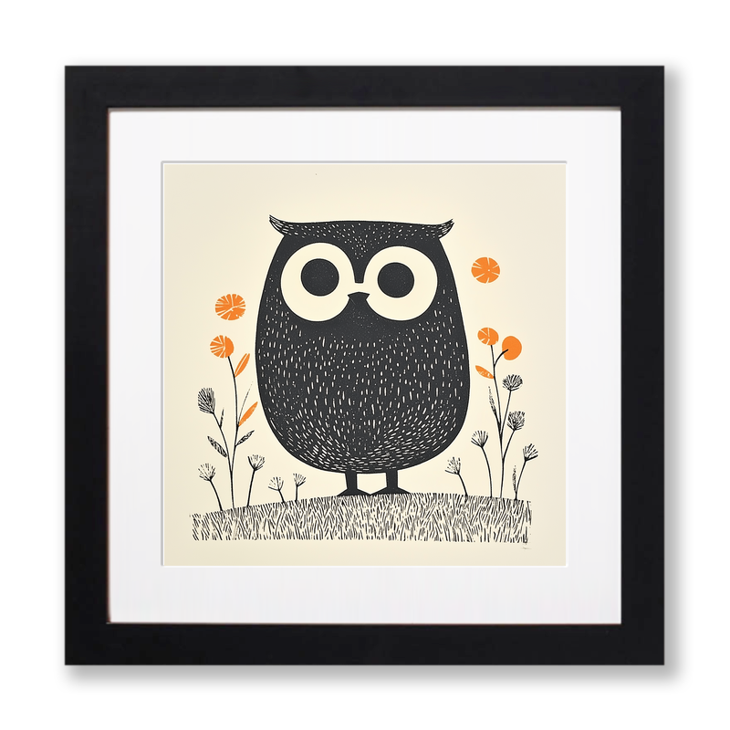 Cute Owl/Owlet Linoprint-Style Art (231-1)
