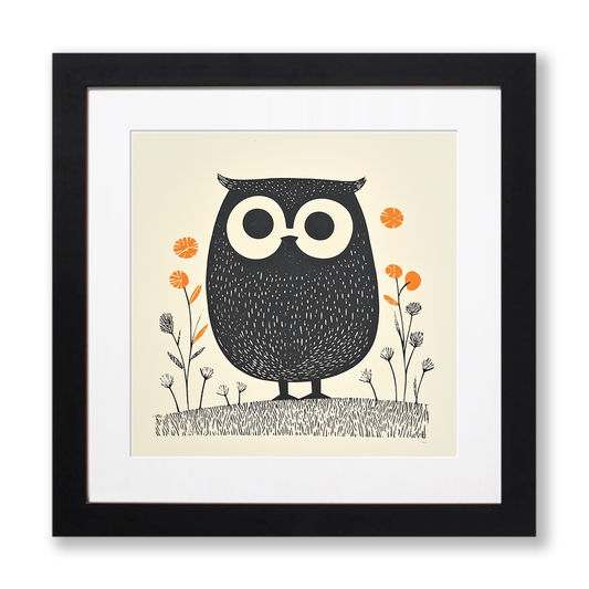 Cute Owl/Owlet Linoprint-Style Art (231-1)