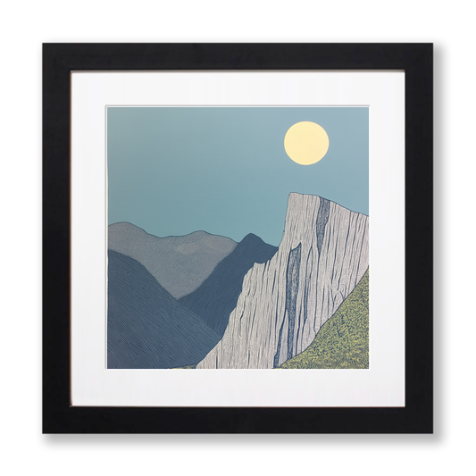 Craggy outcrop silhouette Linoprint-Style Art (2396-1)