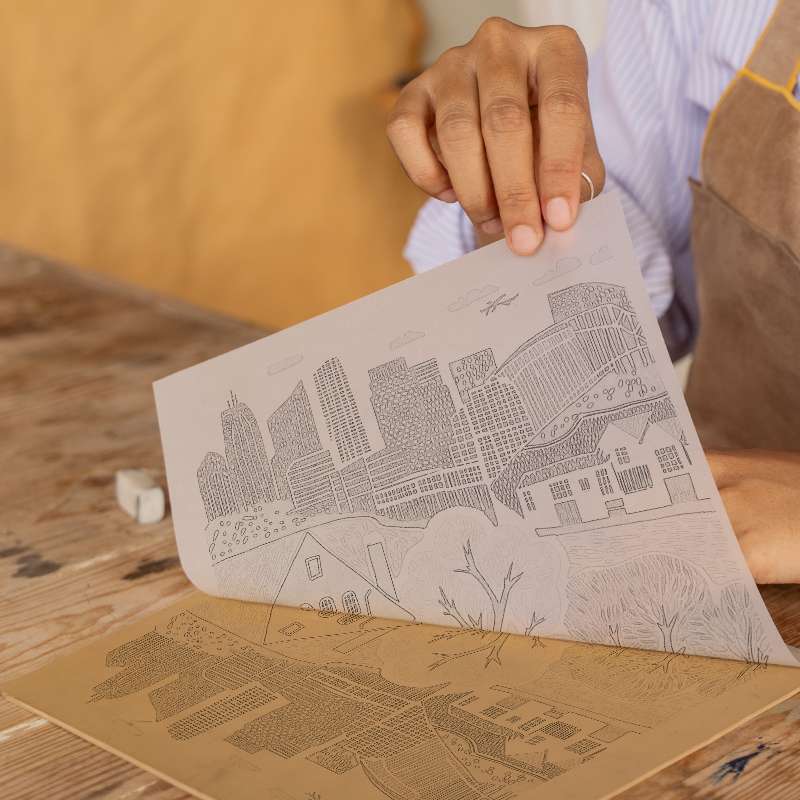 Sydney skyline Linoprint-Style Art (876-1)