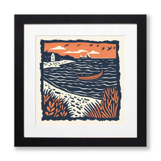 Aldeburgh Beach, Suffolk Linoprint-Style Art (120-1)