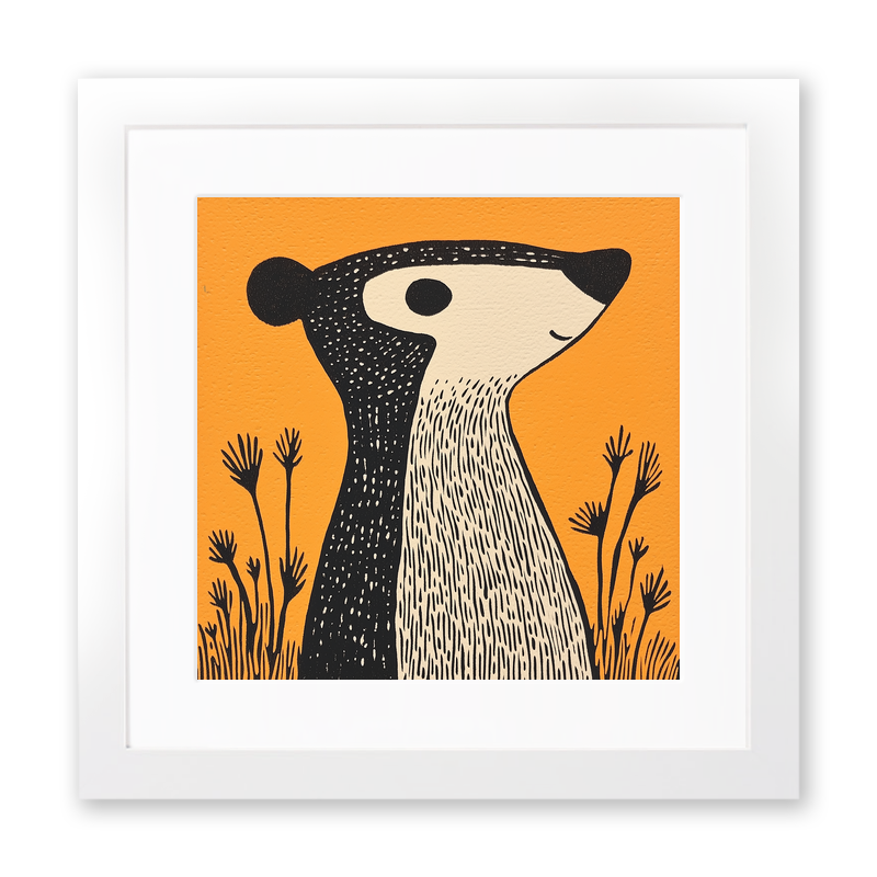 Cute Baby Badger Linoprint-Style Art (205-2)