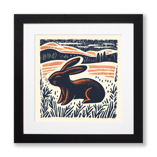 Cute Bunny Linoprint-Style Art (47-2)
