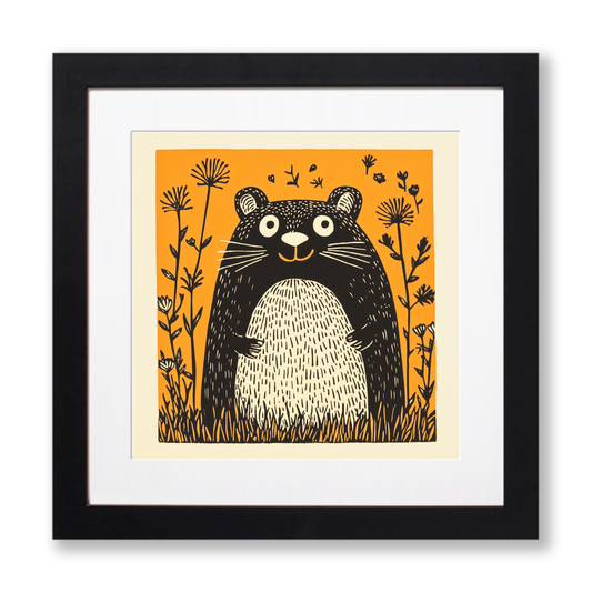 Cute Hamster Linoprint-Style Art (222-1)