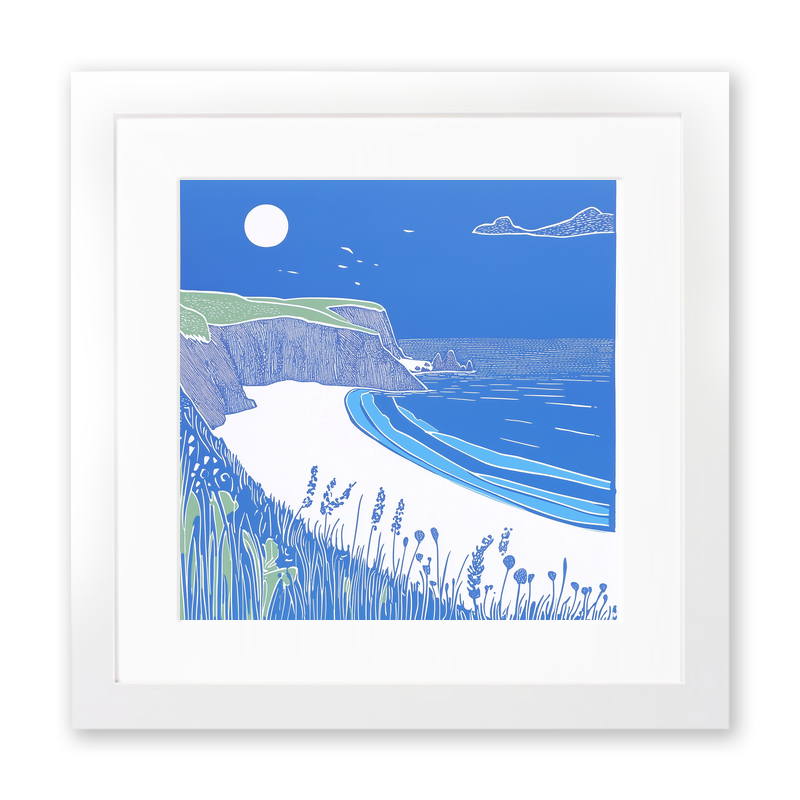 Porthcurno Beach Linoprint-Style Art (895-1)