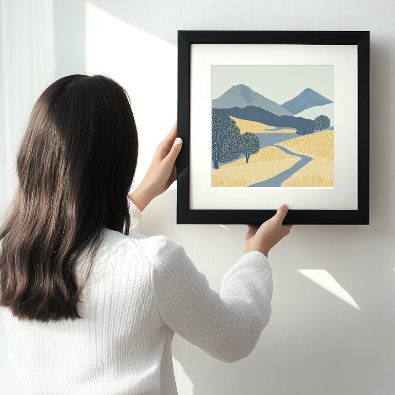 Catbells ridge walk in the Lake District Linoprint-Style Art (2384-3)