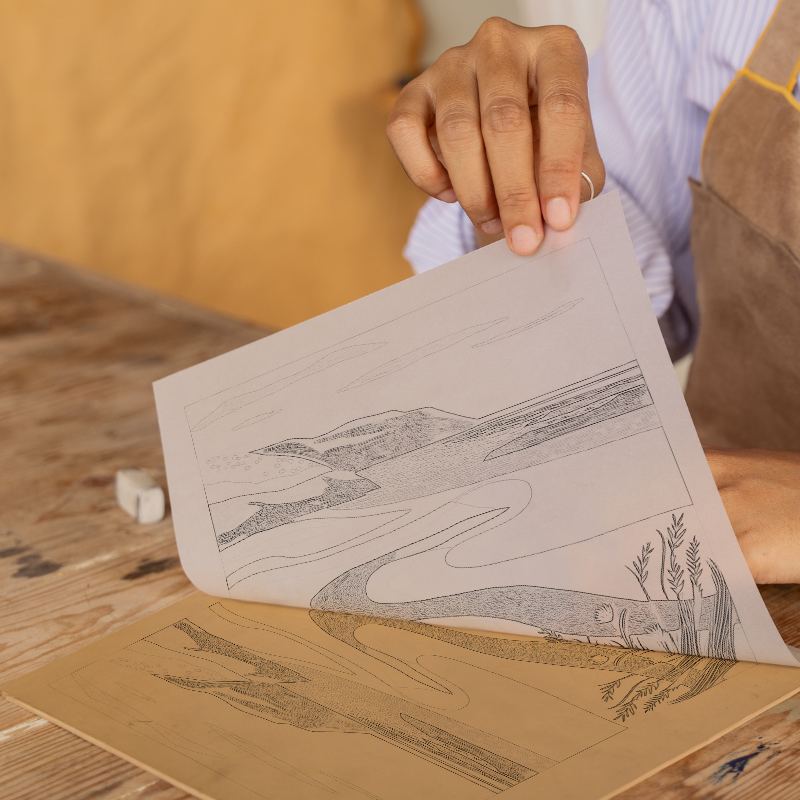 Sandwood Bay, Sutherland Linoprint-Style Art (1384-2)