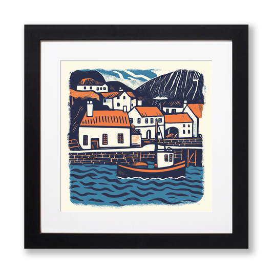 Tobermory, Isle of Mull Linoprint-Style Art (159-1)