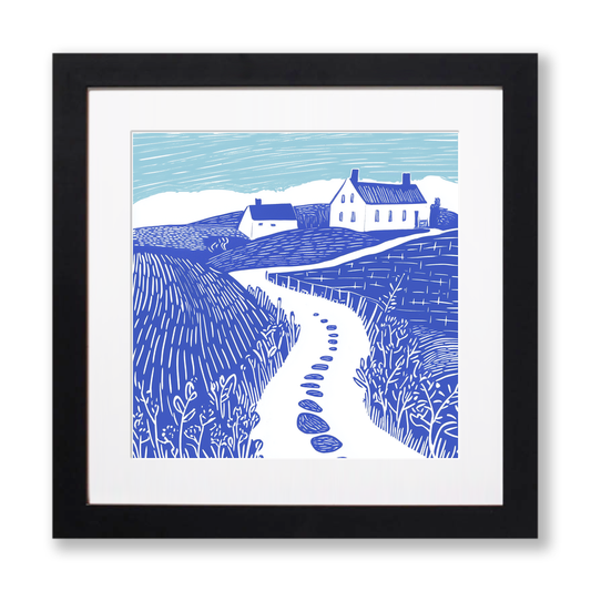 Farm track with puddles Linoprint-Style Art (1783-1)