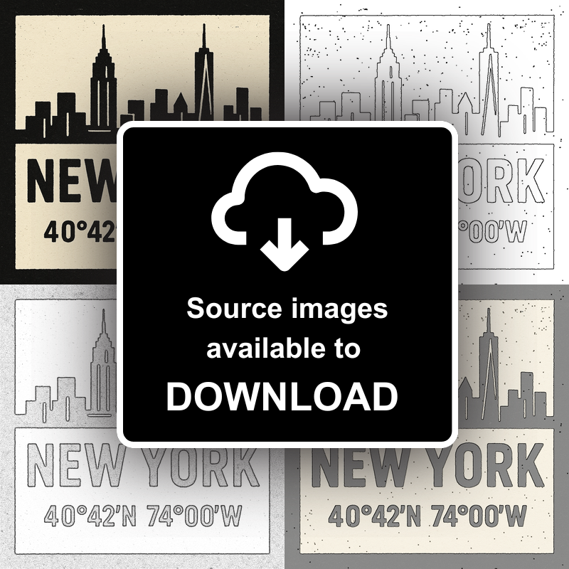 Place Coordinates Linoprint-Style Art (c349)