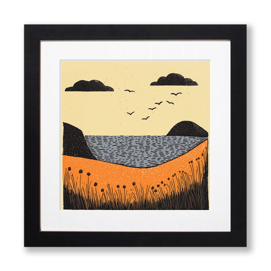 Bigbury-on-Sea and Burgh Island, Devon Linoprint-Style Art (287-1)